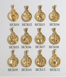 Détails de 12 pendentifs zodiaque vintage en acier inoxydable plaqué or 18 carats