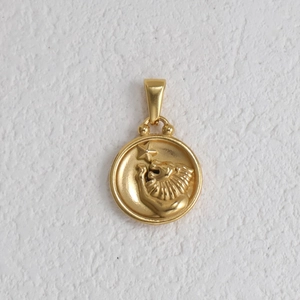 Détail du pendentif zodiaque lion vintage en or avec relief de lion et d'étoile