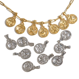 Pendentifs zodiaque en acier inoxydable or et argent avec motifs célestes gravés