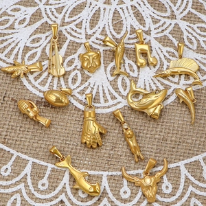 Multiple 24K gold plated stainless steel pendants including dolphin, guitar and animal shapes