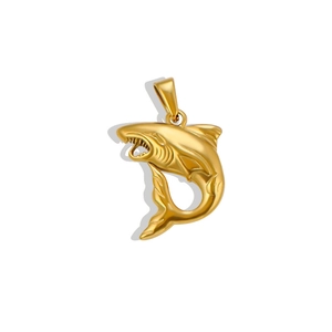 Macro shot of 24K gold plated stainless steel shark pendant with polished finish