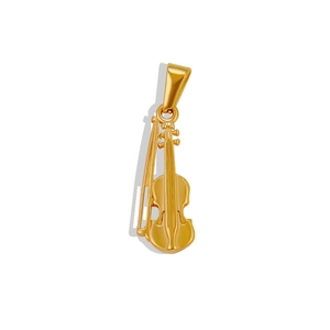Detailed close-up of a 24K gold-plated violin pendant with bow and musical theme