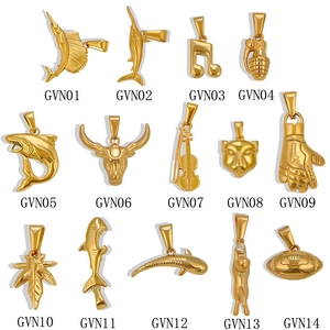 Collection of 14K gold plated stainless steel pendants in animal and music note shapes