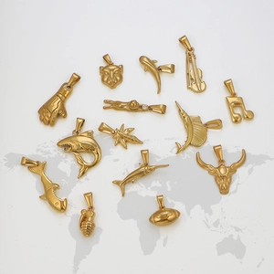 Collection of polished 24K gold-plated stainless steel animal and music pendants