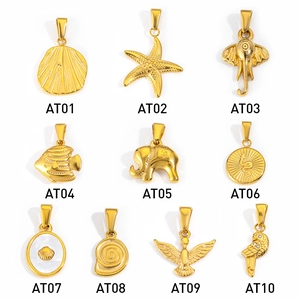 Detailed set of ten 24k gold plated stainless steel charms with animal and sea motifs