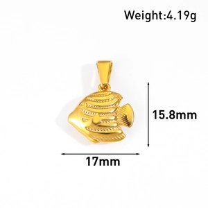Macro shot of 24k gold-plated fish pendant showing detailed texture and 17mm size