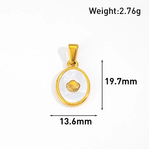 Detailed view of an oval shell pendant with measurements 19.7mm by 13.6mm