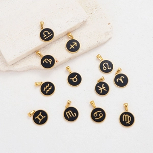 Stainless Steel 18K Gold Plated 12 Constellation Round Coin Pendant For DIY Necklace Bracelet Making Minimalist Zodiac Jewelry Accessories