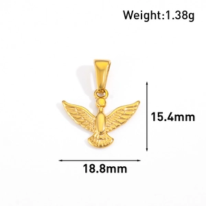 Detailed view of bird-shaped 24k gold plated stainless steel pendant with dimensions