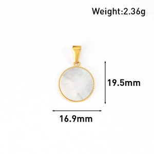 Pendentif rond plaqué or 24K en nacre blanche avec dimensions de 19,5mm x 16,9mm
