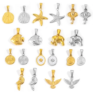 Collection of gold and silver stainless steel pendants featuring stars, elephants and shells