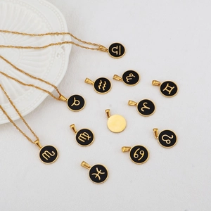 18k gold plated 12 zodiac constellation round black pendants with twisted chain set