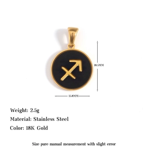 18K gold plated stainless steel Sagittarius zodiac pendant with dimensions 18.5x15.8mm