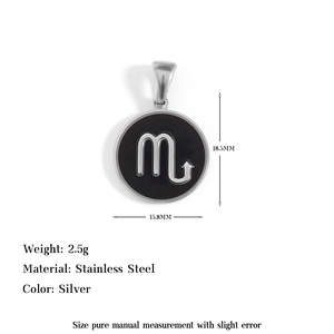 Macro shot of Scorpio zodiac pendant with 15.8mm diameter and stainless steel specs