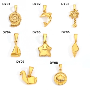 Set of eight gold stainless steel charms with ocean dolphin and coconut tree pendants