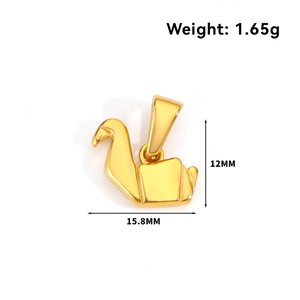Detail view of gold origami swan pendant measuring 15.8mm by 12mm and weighing 1.65g
