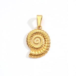 Golden spiral conch shell pendant necklace crafted in premium stainless steel