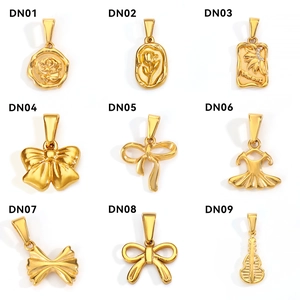 Golden stainless steel pendants set featuring 24k gold plated rose and bow designs