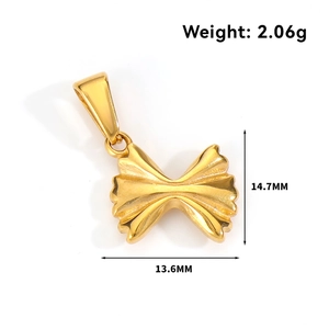 Detail of 24k gold plated bow pendant with measurements 14.7mm x 13.6mm and weight 2.06g