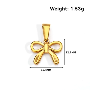 Detailed view of golden bow pendant with dimensions 15.4mm x 12.6mm in polished finish