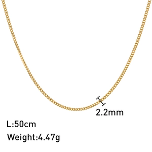 Detailoverzicht van de 2,2 mm gouden roestvrijstalen schakelketting van 50 cm lang