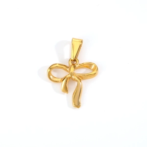 Polished 24k gold-plated bow-knot pendant with smooth metallic finish on white background