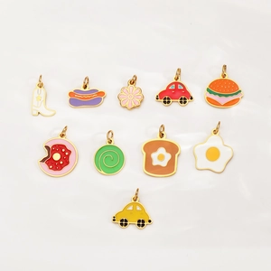 Colorful enamel food pendants set in gold finish for DIY jewelry and accessories