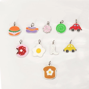 Colorful enamel cartoon food pendants including burgers and donuts for DIY jewelry making