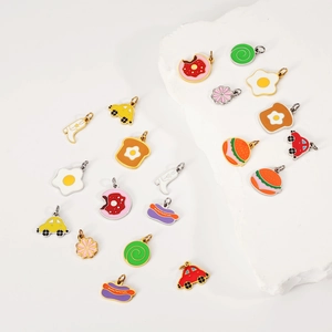 Colorful enamel food pendants like burgers and eggs for DIY jewelry making