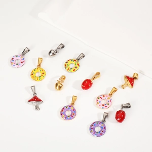 Colgantes de esmalte coloridos de donas y frutas para accesorios de collares DIY