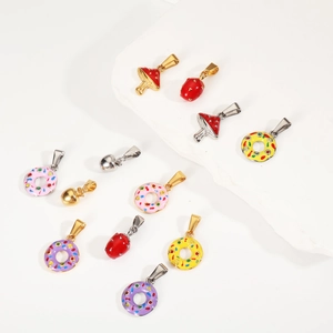 Colgantes de esmalte con forma de donut y hongo para collares DIY en base de piedra