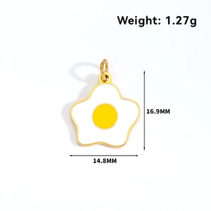 Detail of sunny side up egg pendant with gold trim, size 16.9mm by 14.8mm, for DIY jewelry