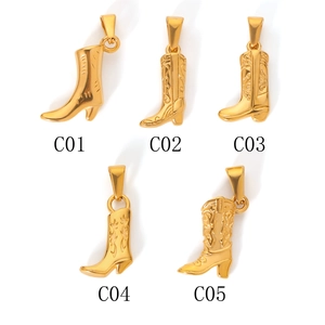 Set of five gold western cowboy boot charms with embossed patterns for DIY jewelry making
