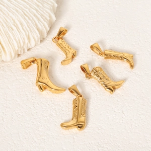 Retro Stainless Steel Cowboy Boot Pendants Western Style Carved Shoe Charms For DIY Jewelry Making Necklace Accessories