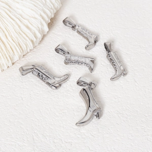 Five engraved silver stainless steel cowboy boot charms for DIY jewelry making