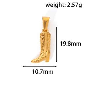 Detailed view of golden cowboy boot charm with weight 2.57g and height 19.8mm
