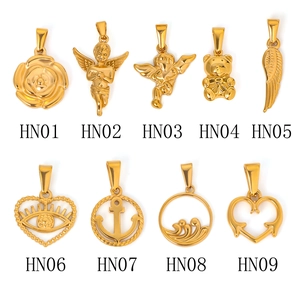Pendentifs rétro en acier inoxydable plaqué or 24 carats avec cœur, ange et ours