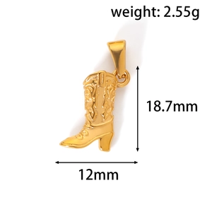 Detailed macro view of a 24k gold plated cowboy boot pendant with floral embossing