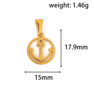 Vue détaillée du pendentif ancre en or avec dimensions 17,9mm x 15mm et poids 1,46g