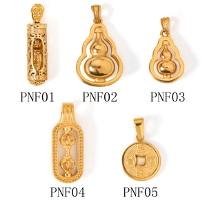 Golden titanium steel gourd and religious charms with oriental folk design symbols