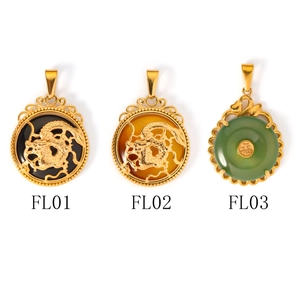 Colgantes con relieve de dragón y carácter Fu de esmeralda en estilo chino retro