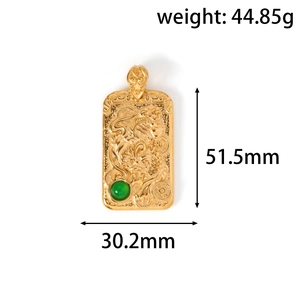 Golden dragon pendant with green gemstone detail showing measurements 51.5mm by 30.2mm