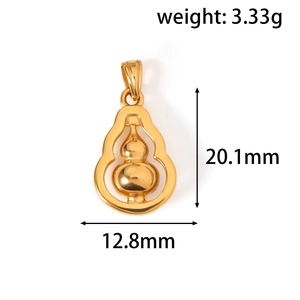 Detail view of gold gourd pendant showing precise 20.1mm height and 12.8mm width dimensions