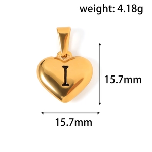 Ciondolo a cuore in acciaio dorato con lettera I, misura 15,7 mm e peso di 4,18 g