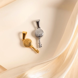 Vintage Stainless Steel St Benedict Medal Key Pendant Gold Plated Religious Charm For DIY Jewelry Making Necklaces Women