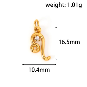 Detailed view of 24k gold Leo zodiac pendant with dimensions 16.5mm by 10.4mm