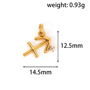 Detailed view of 24k gold plated Sagittarius pendant with dimensions and stone setting
