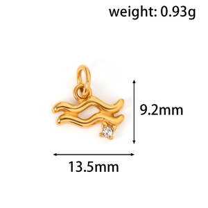 Detailed size view of 24k gold plated Aquarius zodiac pendant with zircon stone
