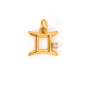 24k gold-plated stainless steel Gemini zodiac pendant necklace with clear zircon stone