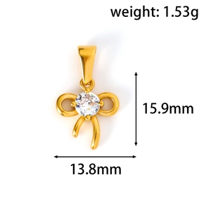 Detaillierte Maße des goldenen Schleifenanhängers mit Kristall, 15,9 mm hoch und 1,53 g schwer